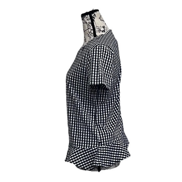 Chevignon Black White Gingham Blouse S Peplum Short Sleeve Cottagecore Preppy - Picture 4 of 10